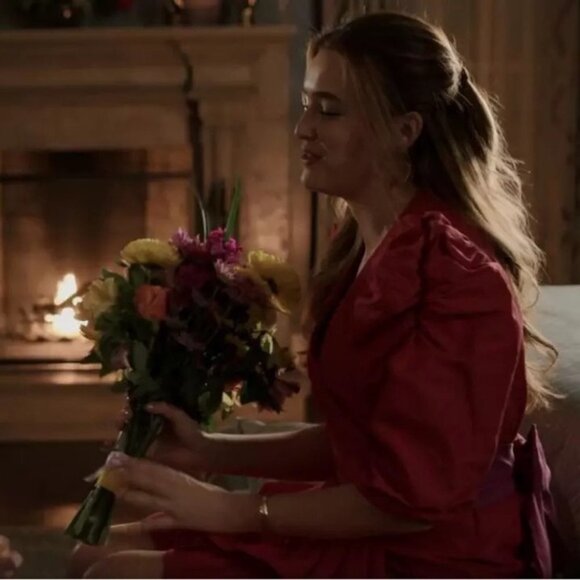 Tanya Taylor Red Wrap Dress with Purple Accent - Picture 12 of 12